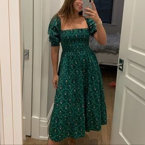 Hill House Nesli Nap Dress Emerald Trellis XS